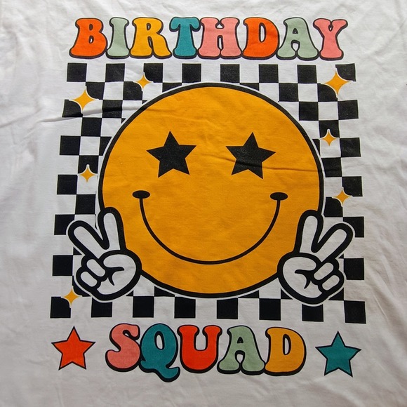 Birthday‎ Squad Smile Face Sarcastic Novelty Funny White S/S T-Shirts Mens XL - Picture 4 of 8